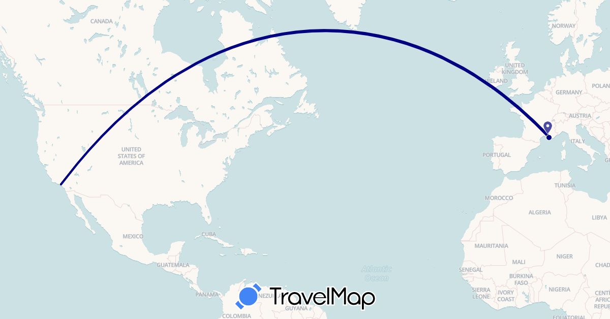 TravelMap itinerary: driving in France, Peru, United States (Europe, North America, South America)